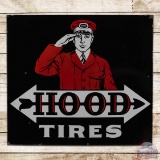 Hood Tires Double Sided Porcelain Sign w/ Flag Man