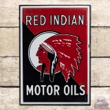 Red Indian Motor Oils Single Sided Porcelain Sign w/ Logo