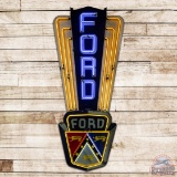 Scarce Vertical Ford Jubilee 12' Single Sided Porcelain Neon Sign w/ Crest Logo