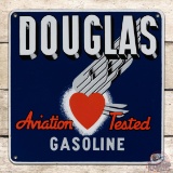 Fantastic Douglas Aviation Tested Single Sided Porcelain Pump Plate Sign w/ Heart Logo