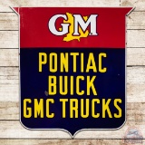 GM General Motors Pontiac Buick GMC Trucks Single Sided Porcelain Sign w/ Maple Leaf