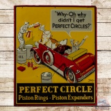 Perfect Circle Piston Rings Emb. Single Sided Tin Sign w/ Oil Hog & Automobile