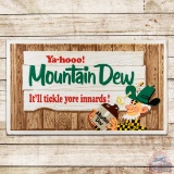 1965 Ya-Hooo! Mountain Dew Emb. 5' Single Sided Tin Sign w/ Hillbilly