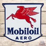 Superb Mobilgas Aero Gasoline Die Cut Single Sided Porcelain Pump Plate Sign w/ Pegasus