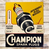 Champion Spark Plugs Weather Forecast Check Service Single Sided Tin Thermometer Sign