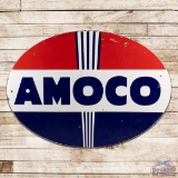 Amoco Gasoline 7' Double Sided Porcelain Service Station ID Sign