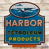 Rare Harbor Petroleum Products Single Sided Porcelain Sign w/ Seaplane