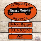 Amazing United Motors Authorized Service DS Porcelain Sign w/ Delco-Remy Klaxon & AC Products