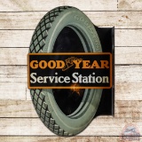 Goodyear Service Station Die Cut Double Sided Tin Flange Sign w/ Tire