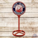 Scarce Rock Island Gasoline Double Sided Porcelain Curb Sign