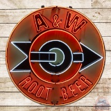 A&W Root Beer Embossed Single Sided Tin Neon Sign w/ Arrow