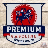Rare Knight Premium Gasoline Die Cutt Single Sided Porcelain Pump Plate Sign