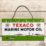 Striking 1947 Texaco Marine Motor Oil Double Sided Porcelain Sign w/ Ships and Seagulls