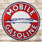 1958 Mobile Gasoline 6' Double Sided Porcelain ID Sign w/ Salt Flat Race Car