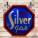 Rare Home Oil Silver Gas DS Glass Lighted Neon Service Station Sign Montana