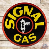 Signal Gasoline 6' Double Sided Porcelain ID Sign w/ Black Stop Light Logo