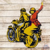 Rare Raleigh Motorcycles Die Cut Single Sided Porcelain w/ Couple Riding