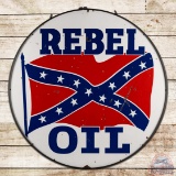 Rare Rebel Oil Gasoline 6' Double Sided Porcelain Flag Logo ID Sign w/ Ring