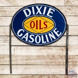 Rare Dixie Oils Gasoline Double Sided Porcelain Sign w/ Frame