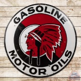 Red Indian Motor Oils 5' Single Sided Porcelain Sign