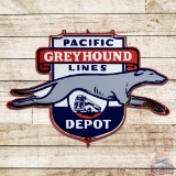 Scarce Pacific Greyhound Lines Depot Die Cut Double Sided Porcelain Sign w/ Frame