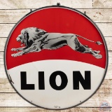 Lion Gasoline 5' Double Sided Porcelain Sign w/ Leaping Lion & Ring