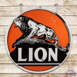 Lion Gasoline 6' Double Sided Porcelain ID Sign w/ Lion on the Rock Logo