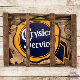 Amazing NOS Chrysler Service Double Sided Porcelain Ribbon Sign w/ Hanger & Original Wooden Crate