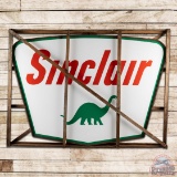 Incredible NOS 1959 Sinclair Gasoline 7' Double Sided Porcelain ID Sign w/ Wooden Crate & Dino