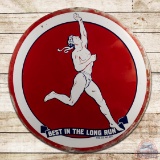 Marathon Gasoline 6' Single Sided Porcelain ID Sign w/ Running Man 