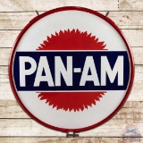 Rare Pan-Am Gasoline 42' Double Sided Porcelain Sign w/ Ring