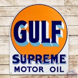 Amazing Gulf Supreme Motor Oil Double Sided Porcelain Tombstone Sign