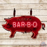 Glenn's BBQ Barbecue PIG Double Sided Tin Die Cut Neon Sign Kannapolis NC