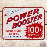Rare Power Booster Aviation Ethyl Gasoline 100+ Octane Pump Plate Sign w/ Rocket