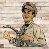 Dixie Gasoline Service Station Attendant 8' Die Cut Wooden Billboard Sign