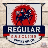 Rare Knight Regular Gasoline Die Cutt Single Sided Porcelain Pump Plate Sign