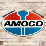 Superb Amoco Gasoline 6' Double Sided Porcelain ID Sign w/ Ring