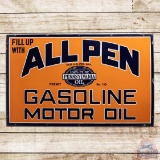 Amazing All Penn Gasoline Motor Oil Single Sided Porcelain Sign w/ Pennsylvania Seal