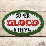 Super Gloco Ethyl Gasoline Single Sided Porcelain Pump Plate Sign