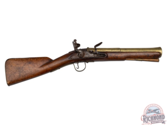 Antique British Revolutionary War Period Blunderbuss with Brass Barrel in 8 Bore