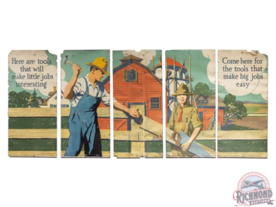 Early & Complete 1920 Winchester "Boy Scout Building Farm Fence" 5 Panel Display Sign