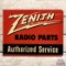 Zenith Radio Parts Authorized Service Double Sided Tin Flange Sign