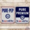 Group of 2 Pure Gasoline Pump Plate Signs w/ Logo Premium & Pure-Pep