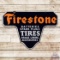 Firestone Batteries Spark Plugs Tires Brake Lining Accessories Double Sided Porcelain Sign