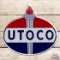 Utoco Gasoline Convex Single Sided Porcelain Pump Plate Sign w/ Flame
