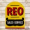 REO Sales & Service Double Sided Tin Tombstone Sign