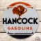 Early Hancock Gasoline Single Sided Porcelain Pump Plate Sign w/ Rooster Logo