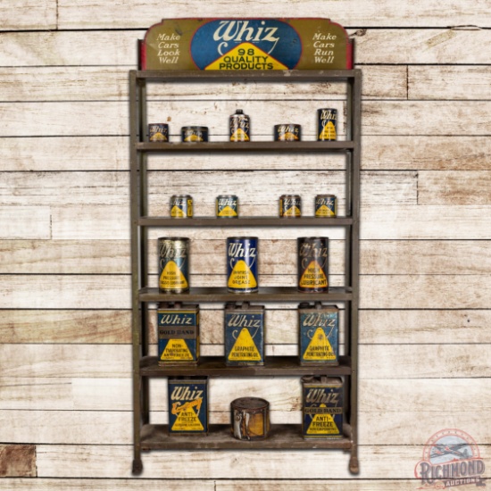 Whiz 98 Quality Products Advertising Display Rack w/ 18 Metal Cans