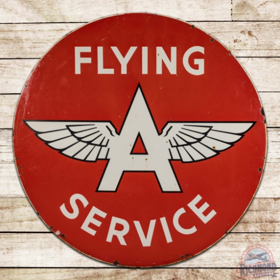 Flying A Service Station Gasoline 6' Double Sided Porcelain ID Sign w/ Logo
