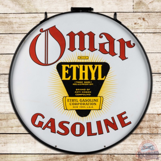 Omar Ethyl Gasoline 30" Double Sided Porcelain Sign w/ Ring